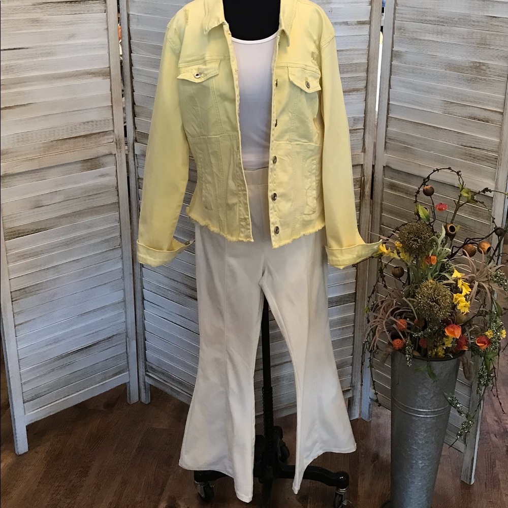 Cream Elastic Waist Kick Flare